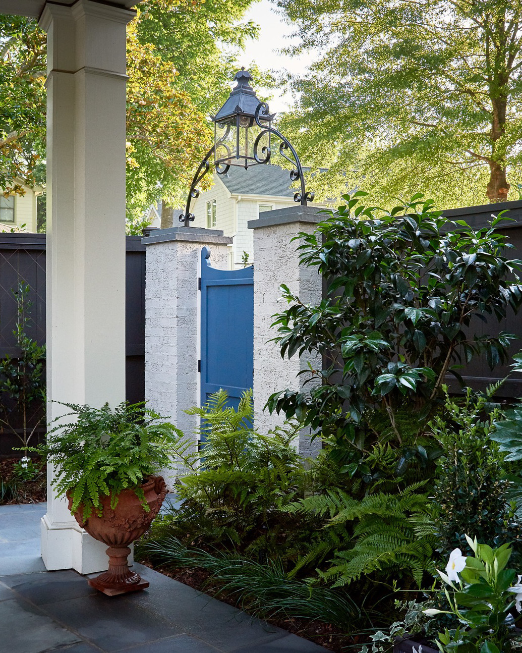 Photo of a blue garden gate in Raleigh, North Carolina